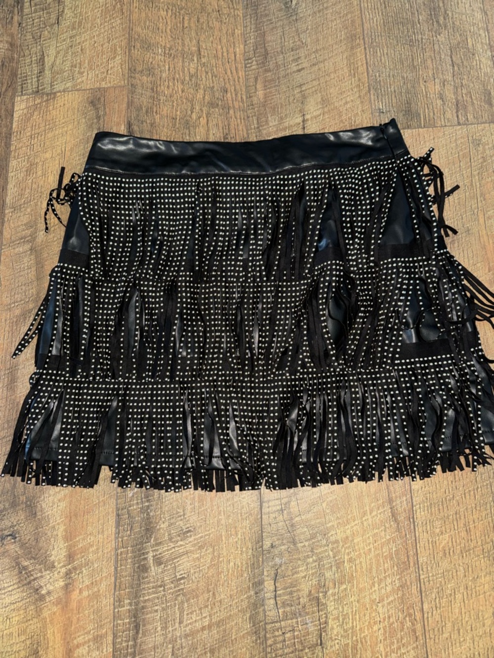 Leather fringe skirt